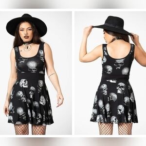 Killstar HEADS ROLLIN gray black skull goth punk skater dress size small